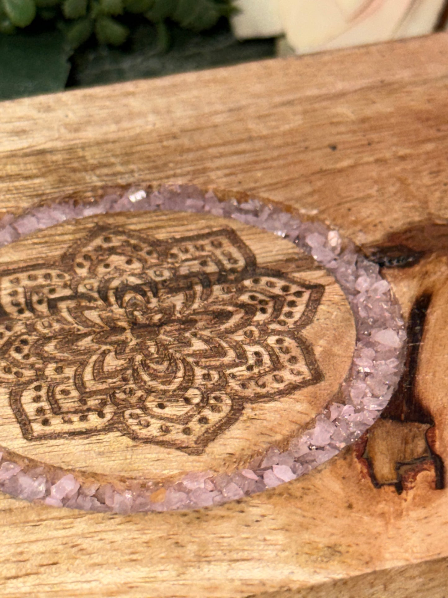 Rosenquarz Kartenhalter Mandala