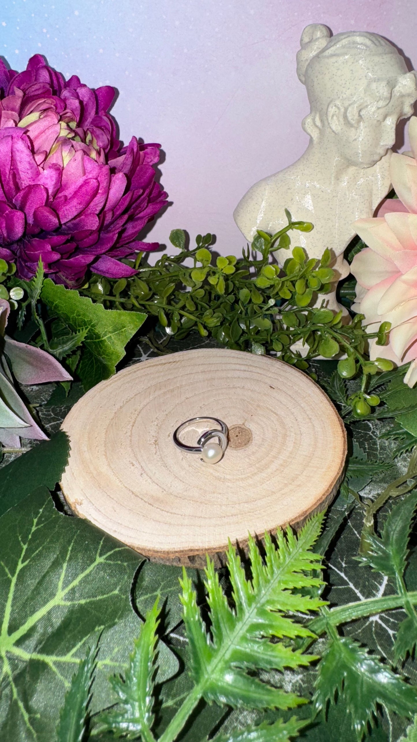 Mond Ring mit Perle