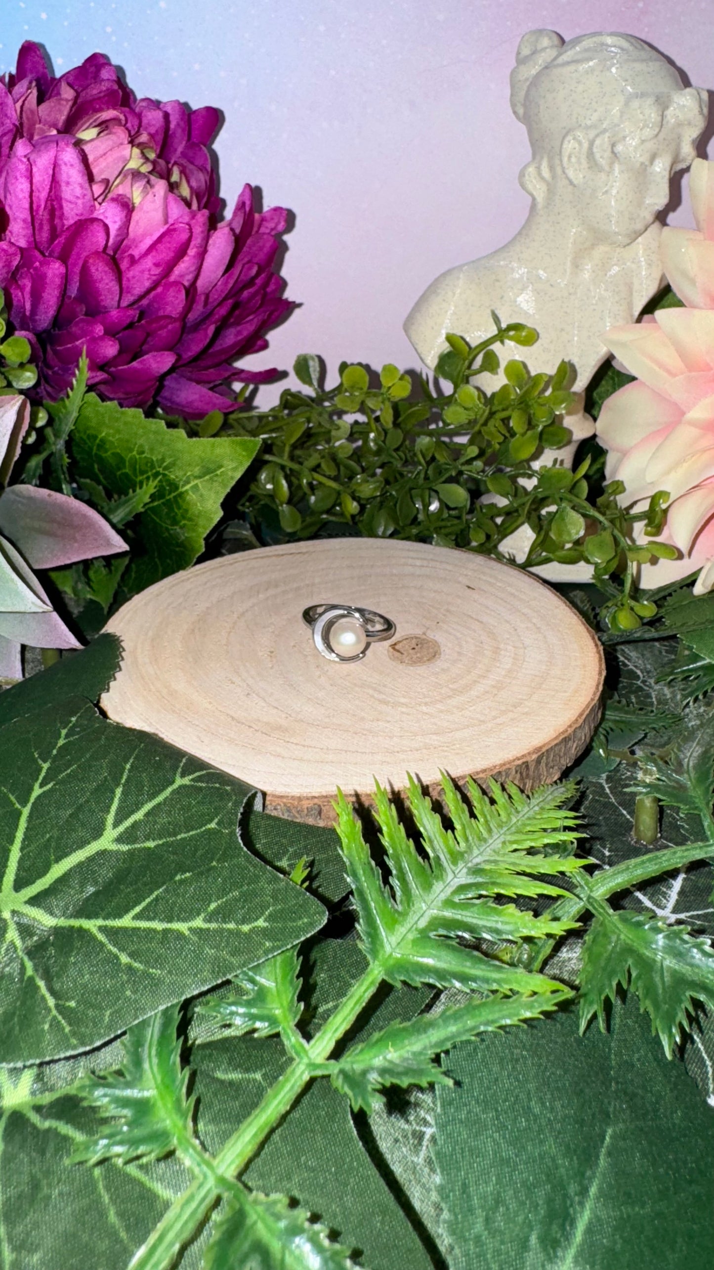Mond Ring mit Perle