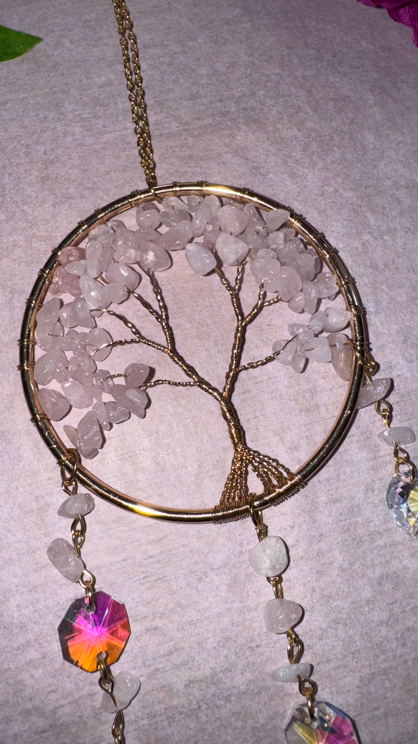 Rosenquarz Lebensbaum Sonnenfänger