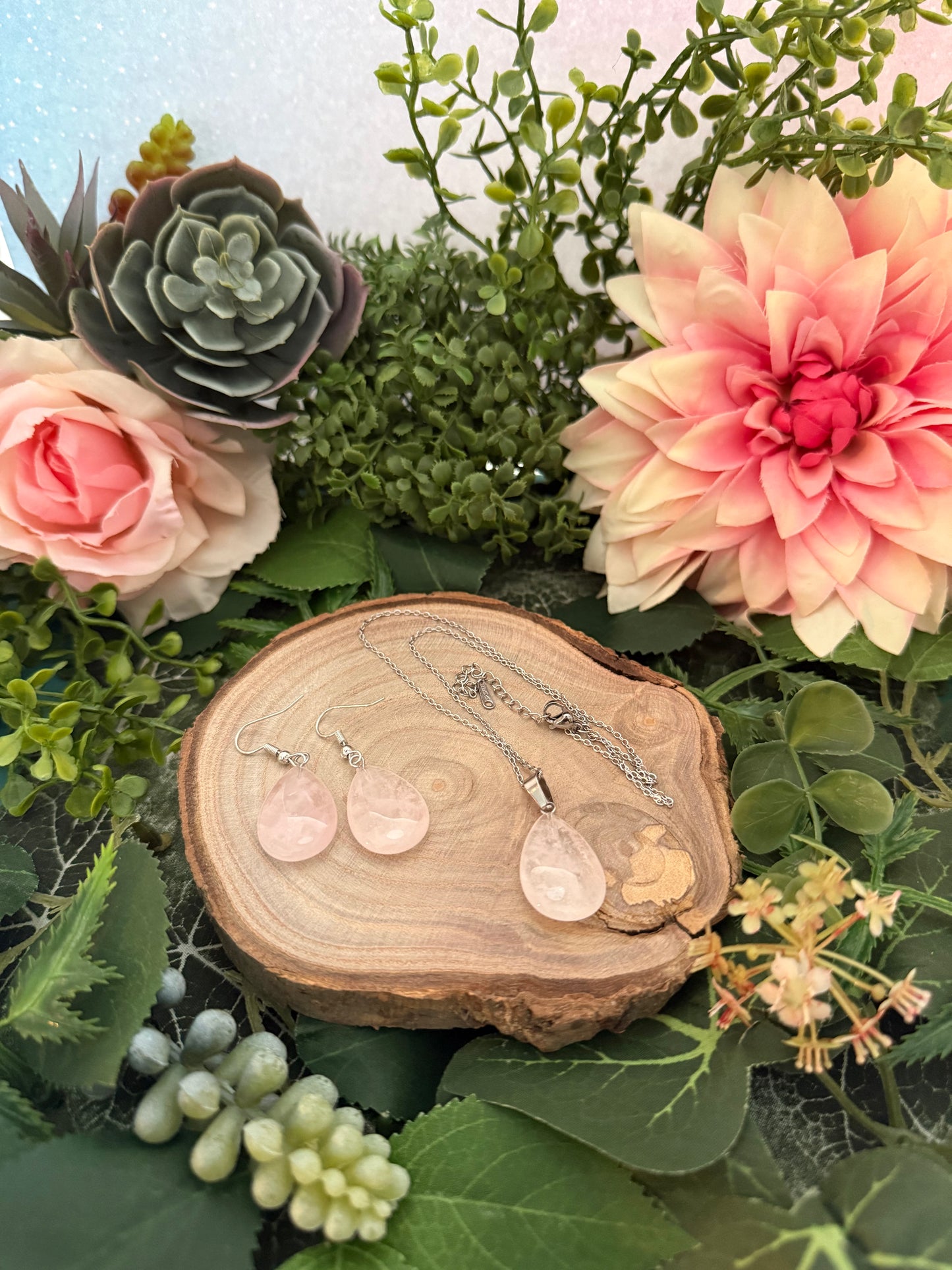Rosenquarz Schmuck Set