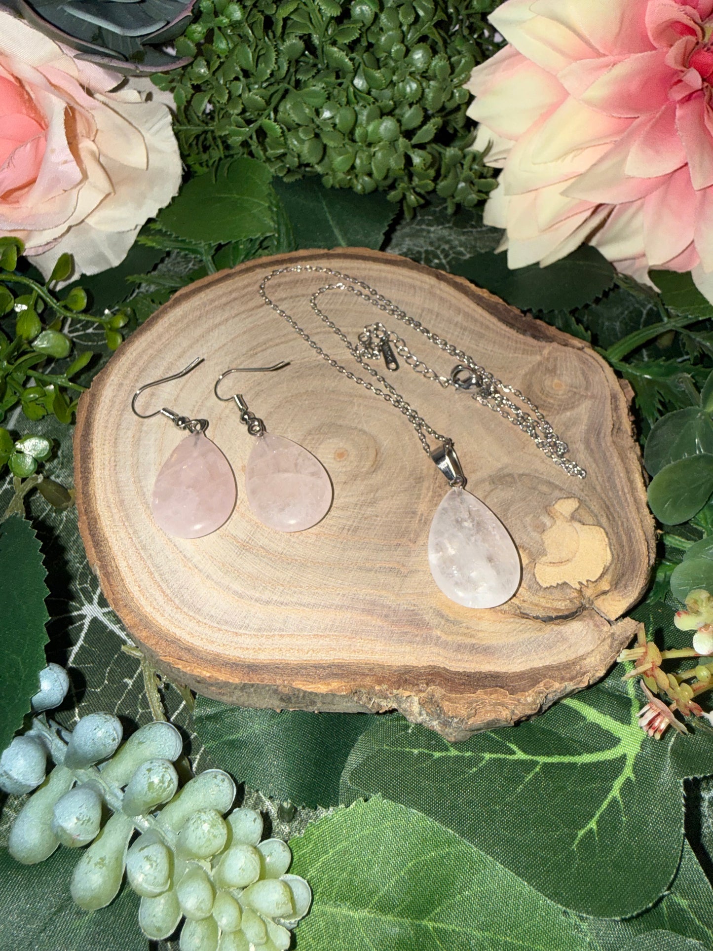 Rosenquarz Schmuck Set