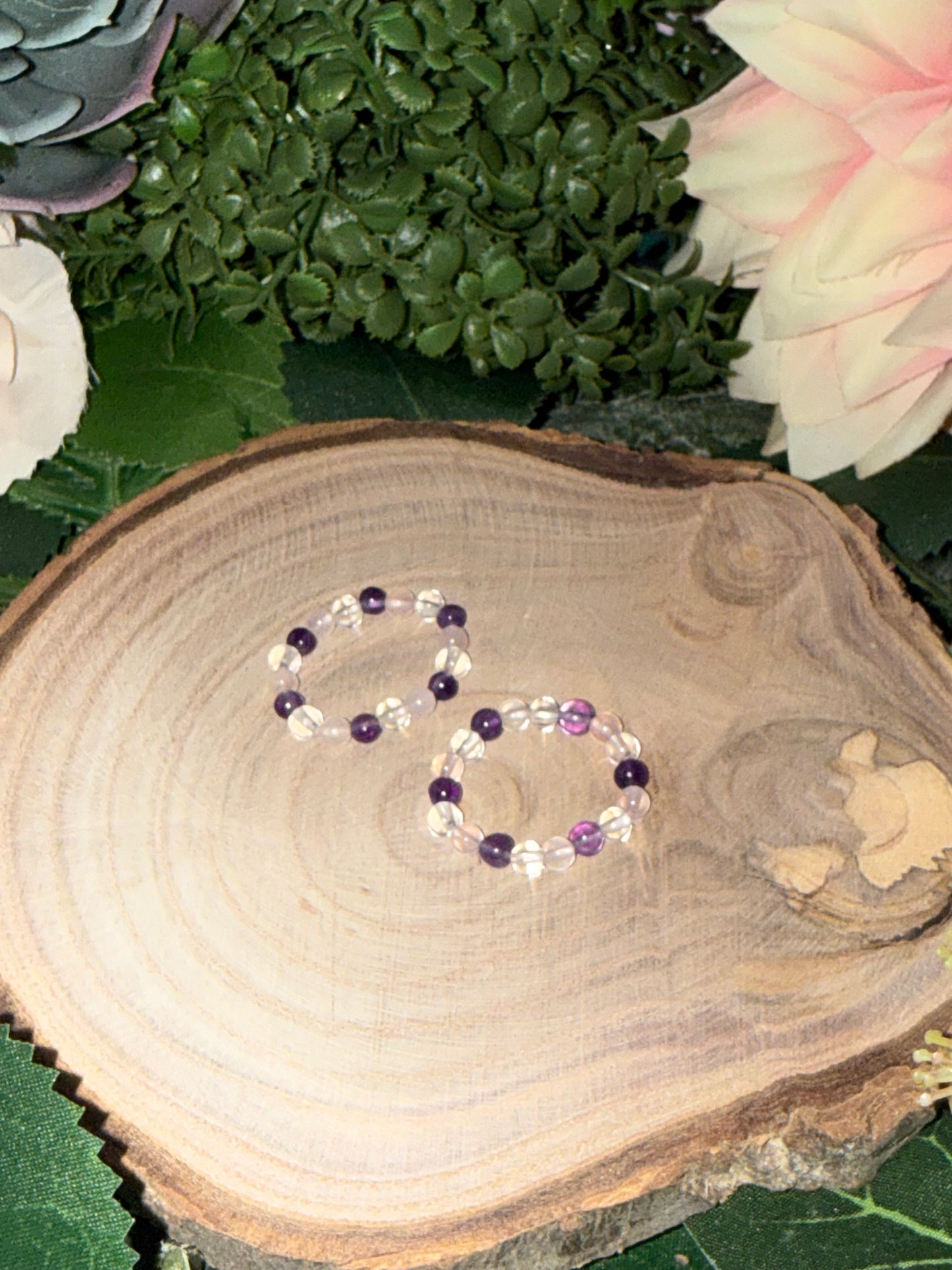 Amethyst Bergkristall Rosenquarz (Goldenes Dreieck) Ring