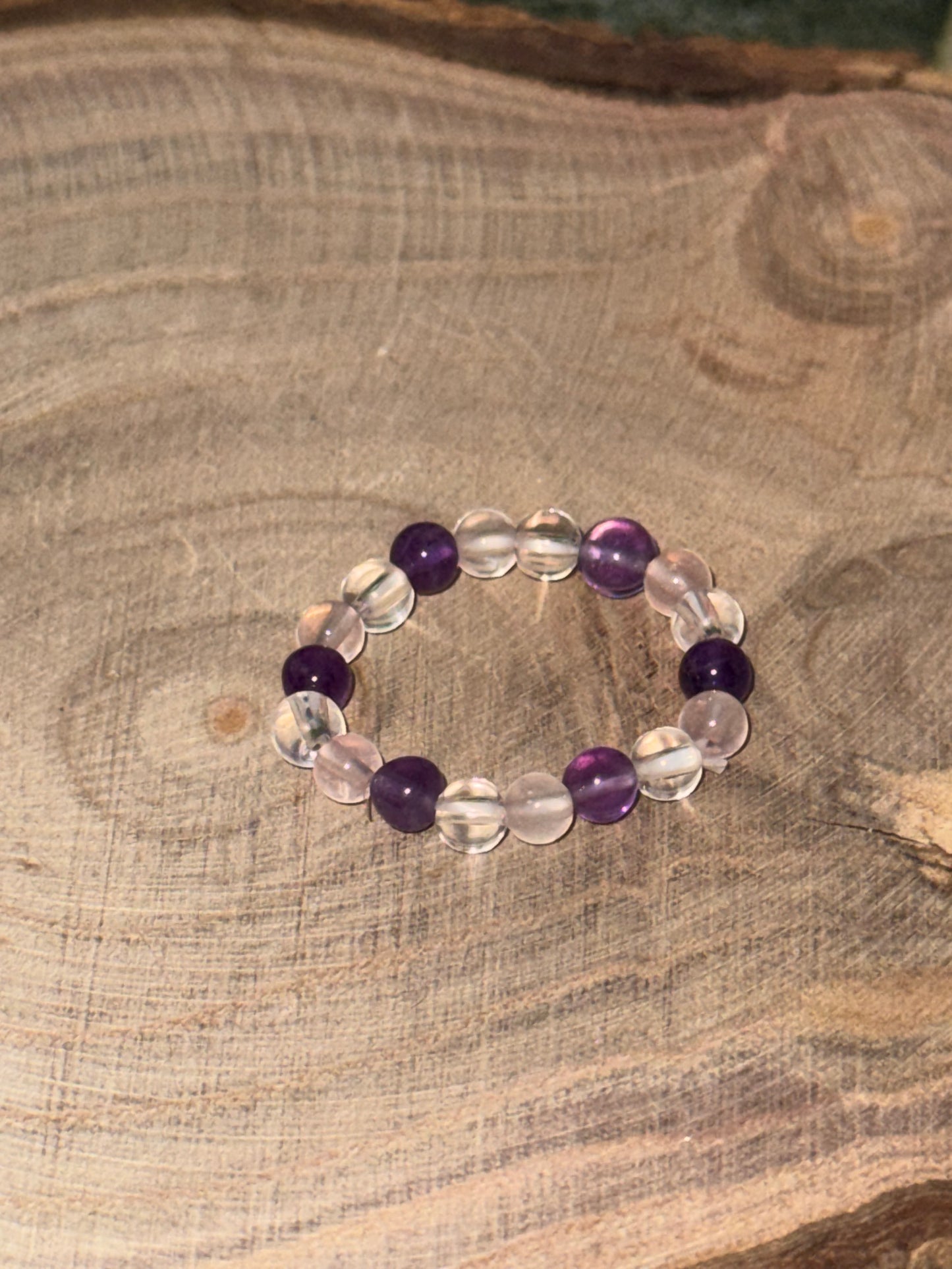 Amethyst Bergkristall Rosenquarz (Goldenes Dreieck) Ring
