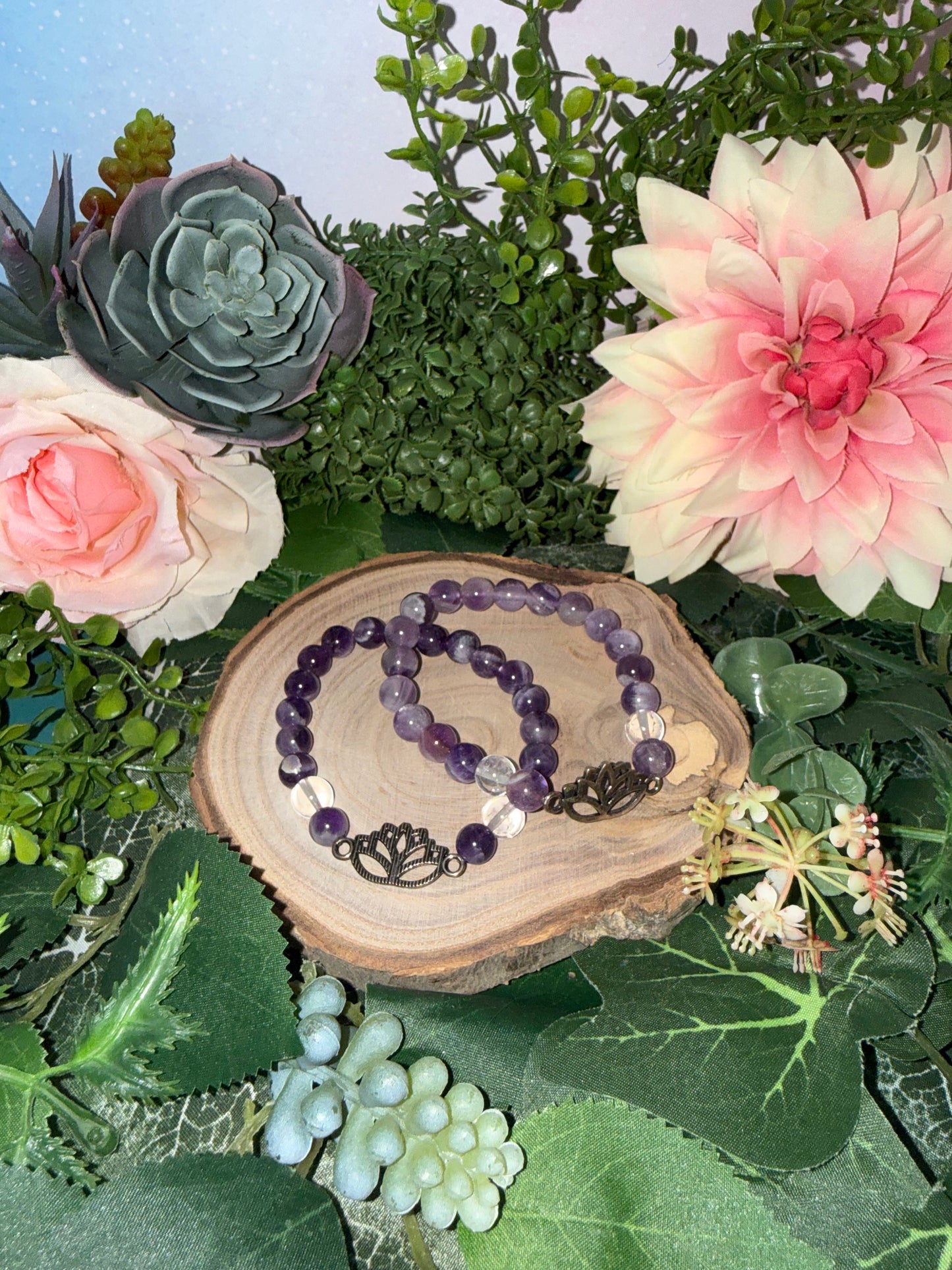 Amethyst - Bergkristall Lotus Blume Armband