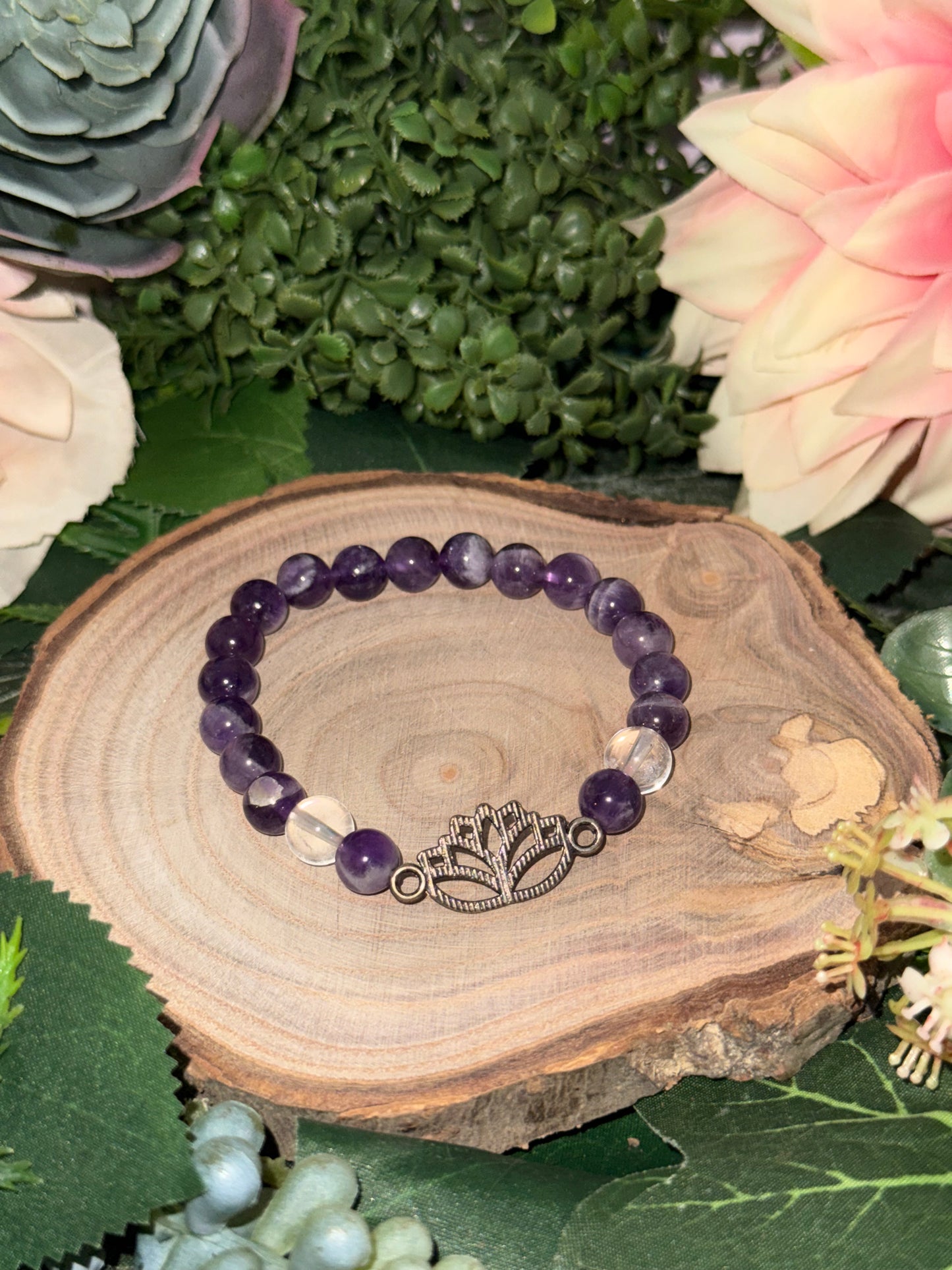 Amethyst - Bergkristall Lotus Blume Armband