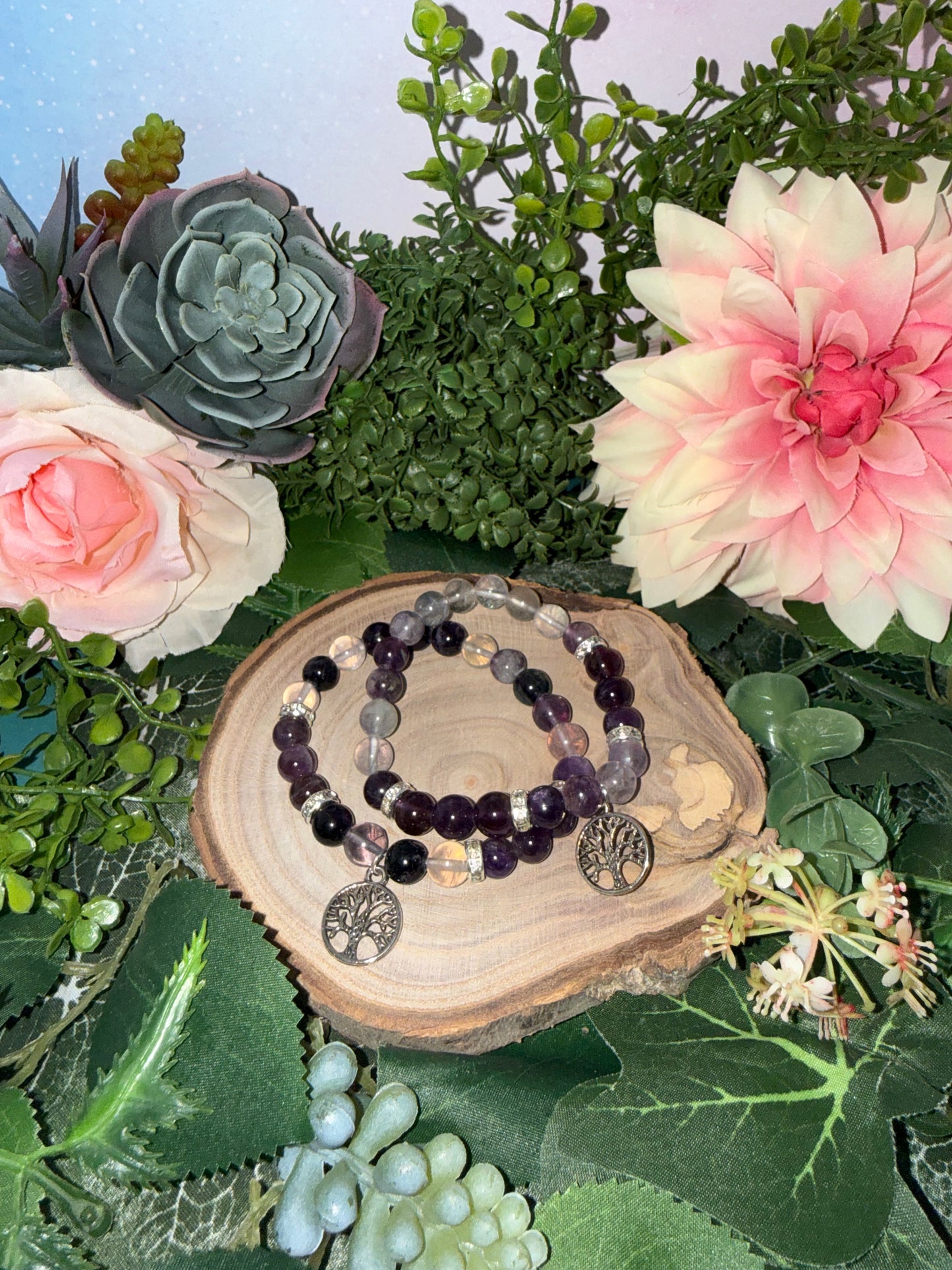 Amethyst - Fluorit Lebensbaum Armband