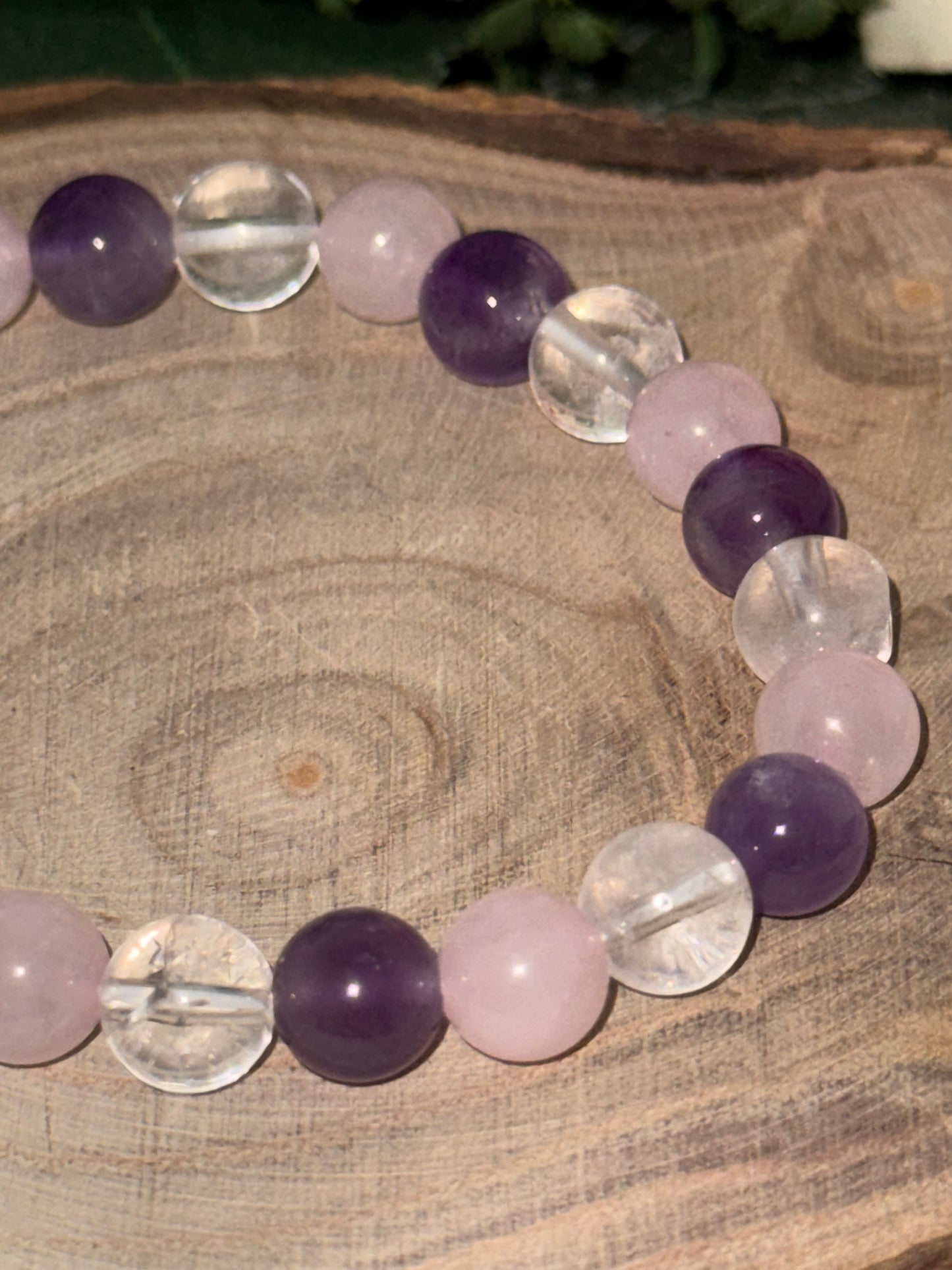 Amethyst Rosenquarz Bergkristall (Goldenes Dreieck) Armband